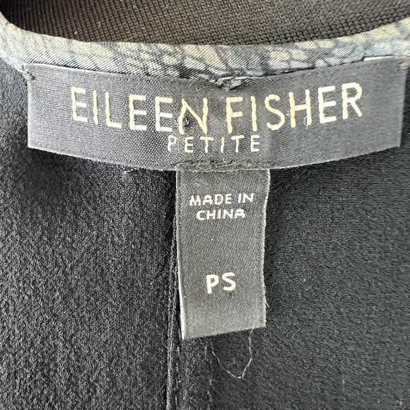 EILEEN FISHER Gray Black Blouse Top Silk Snake Print Deep V-Neck Petite Small PS - Picture 7 of 9